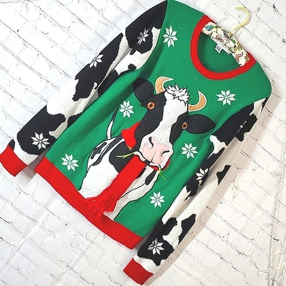 Jolly Sweaters Farmer Farmhouse Cow Heifer Ugly Christmas Sweater Unisex Size S - Picture 3 of 17
